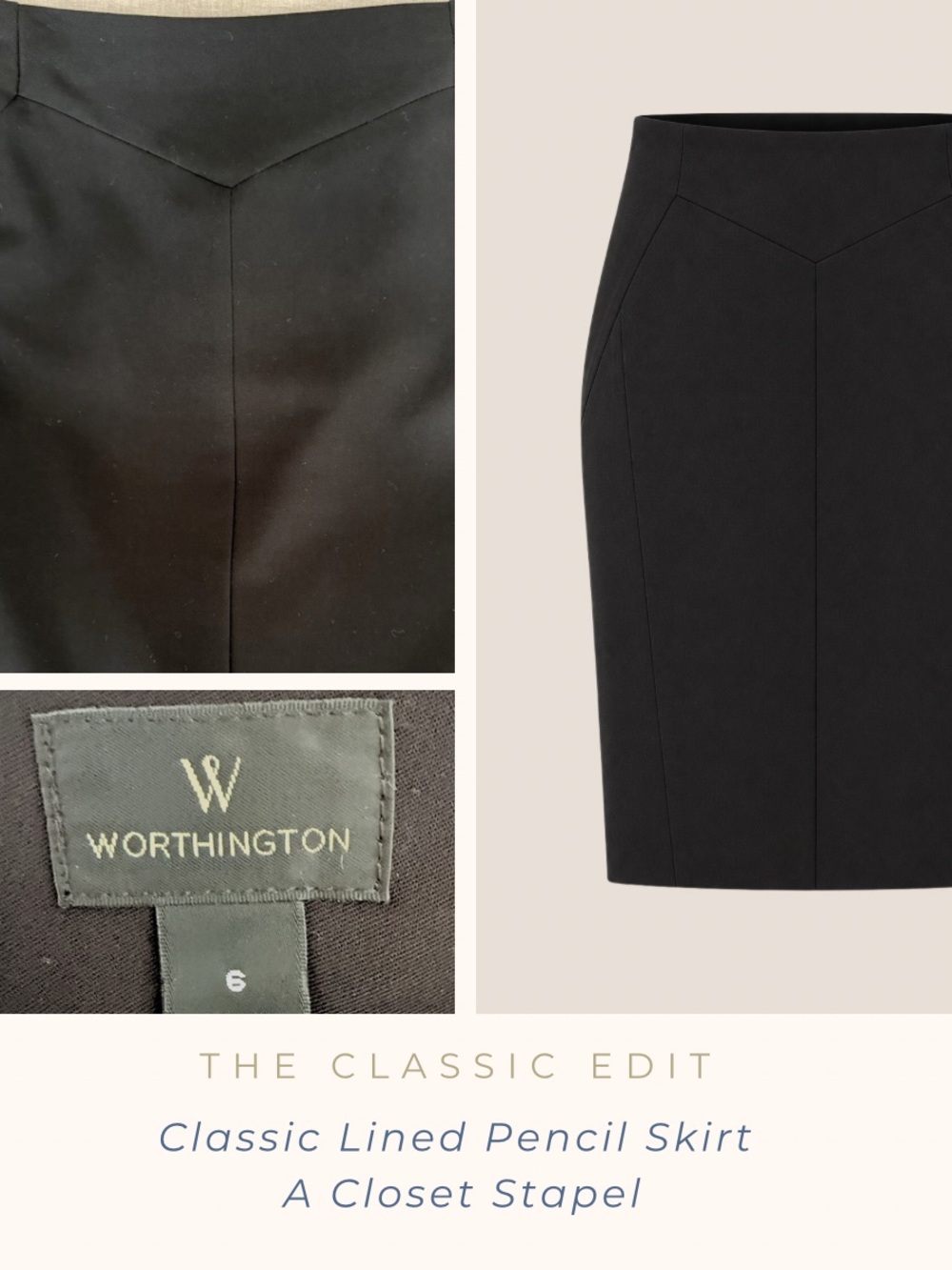 Worthington Black Pencil Skirt | Knee Length | Career | Lined | Office | 6